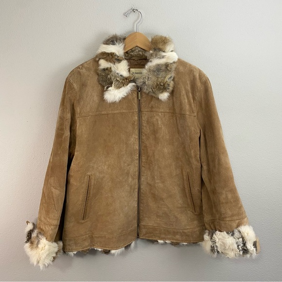 St. John's Bay Jackets & Blazers - St. John’s Bay Vintage Y2K Suede Jacket Real Rabbit Fur Trim Women’s XL